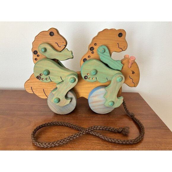 Lark Toys Wooden Pull Toy Twin Frogs Cycling - Picture 1 of 6
